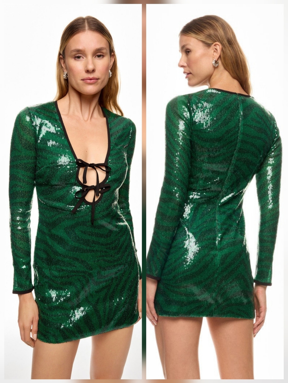 The Wolf Gang Brillo Sequin Dress Cocktail V-Neck Long Sleeve Size M